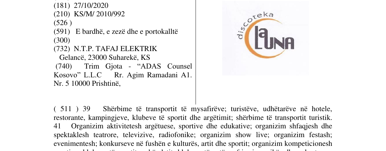 Zëri i markës discoteka LaLUNA në buletin