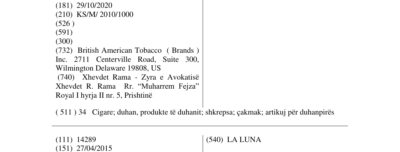 Zëri i markës LUCKY STRIKE XT në buletin