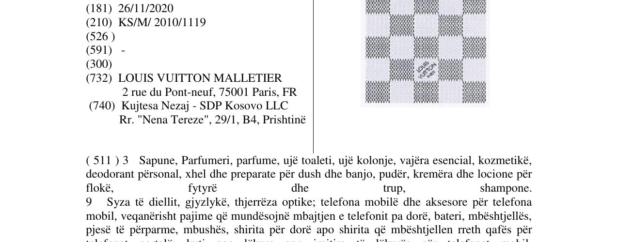 Zëri i markës LOUIS VUITTON PARIS në buletin