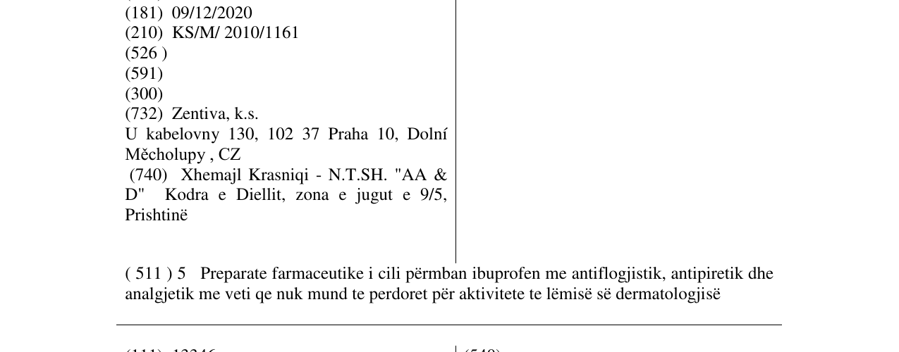 Zëri i markës IBALGIN në buletin