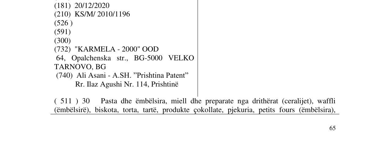 Zëri i markës KARMELA në buletin