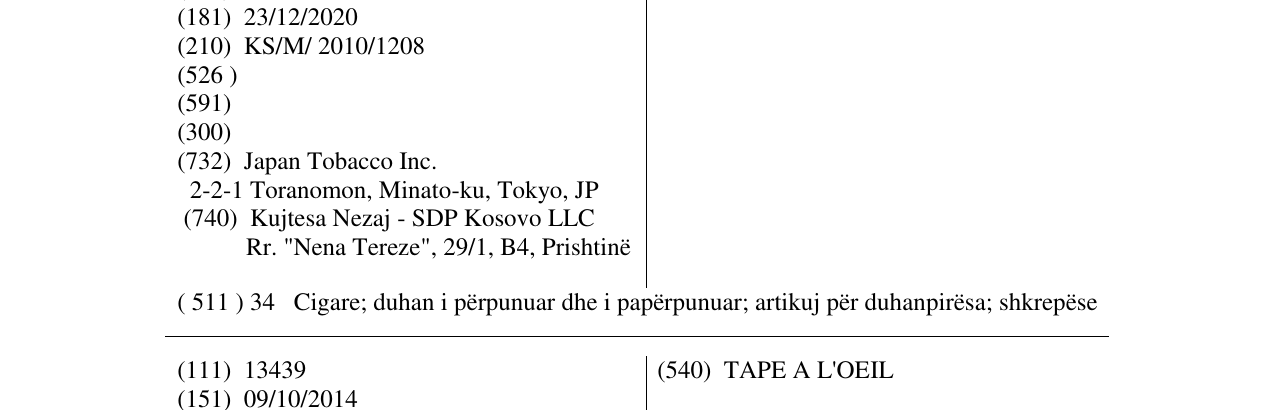 Zëri i markës WINSTON TASTEMARK në buletin