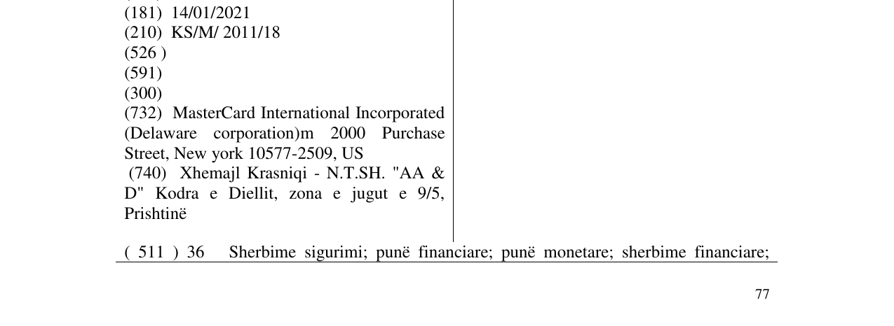 Zëri i markës MASTERCARD MONEYSEND në buletin