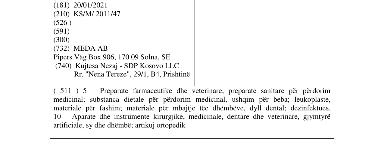 Zëri i markës DYMISTA në buletin