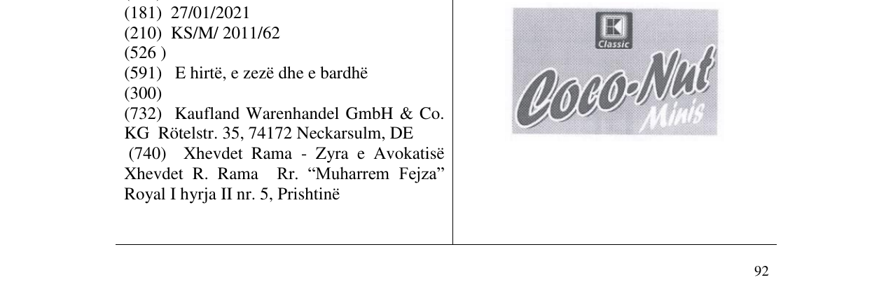Zëri i markës Coco - Nut Minis në buletin
