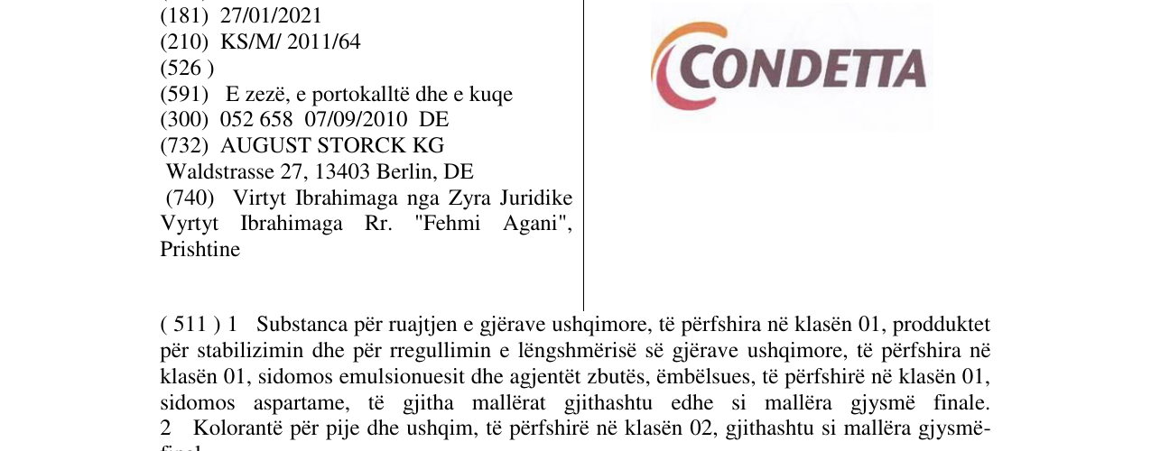 Zëri i markës CONDETTA në buletin