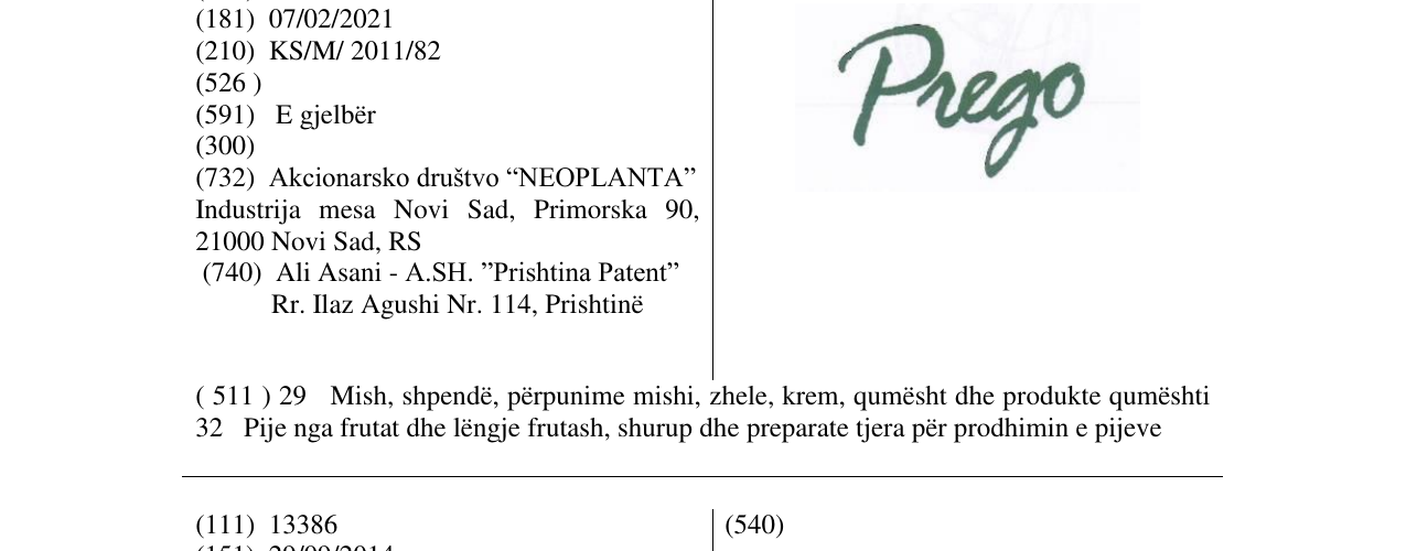 Zëri i markës Prego në buletin