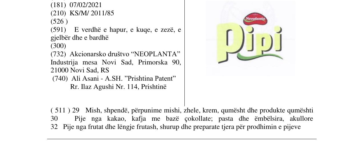 Zëri i markës Neoplanta Pipi në buletin