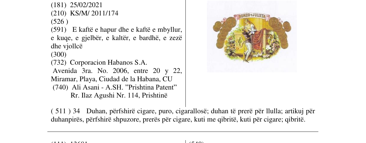 Zëri i markës ROMEO y JULIETA në buletin