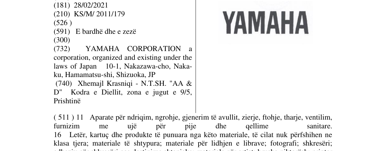 Zëri i markës YAMAHA në buletin