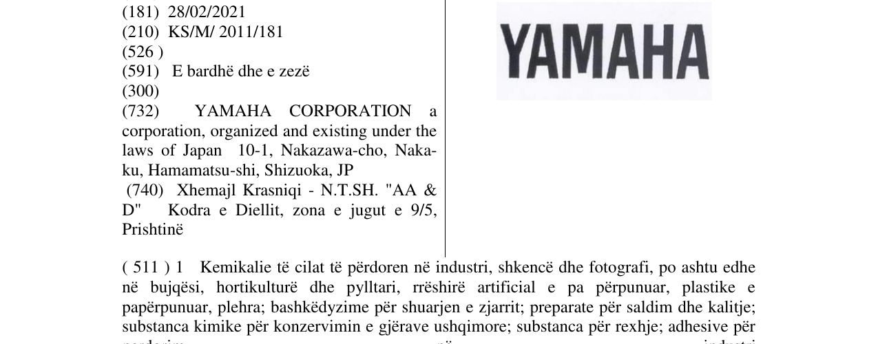 Zëri i markës YAMAHA në buletin