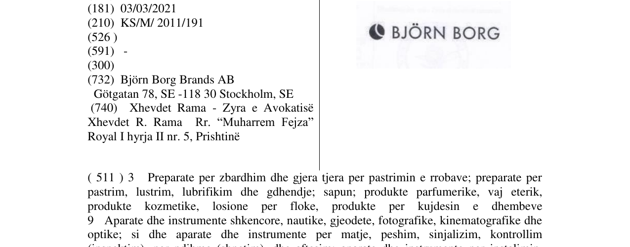 Zëri i markës BJÖRN BORG në buletin