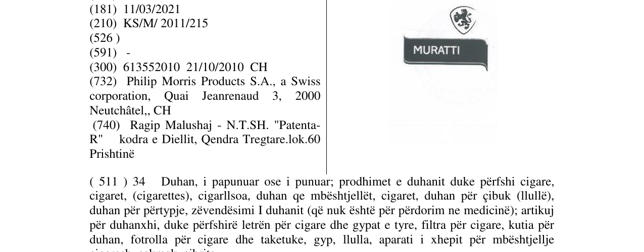 Zëri i markës MURATTI në buletin