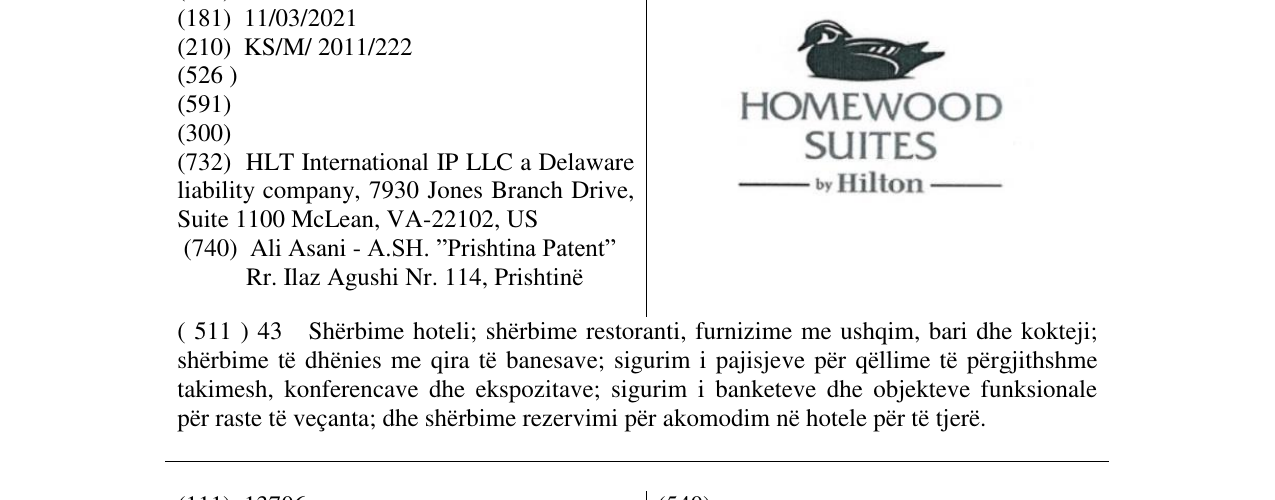 Zëri i markës HOMEWOOD SUITES by Hilton në buletin