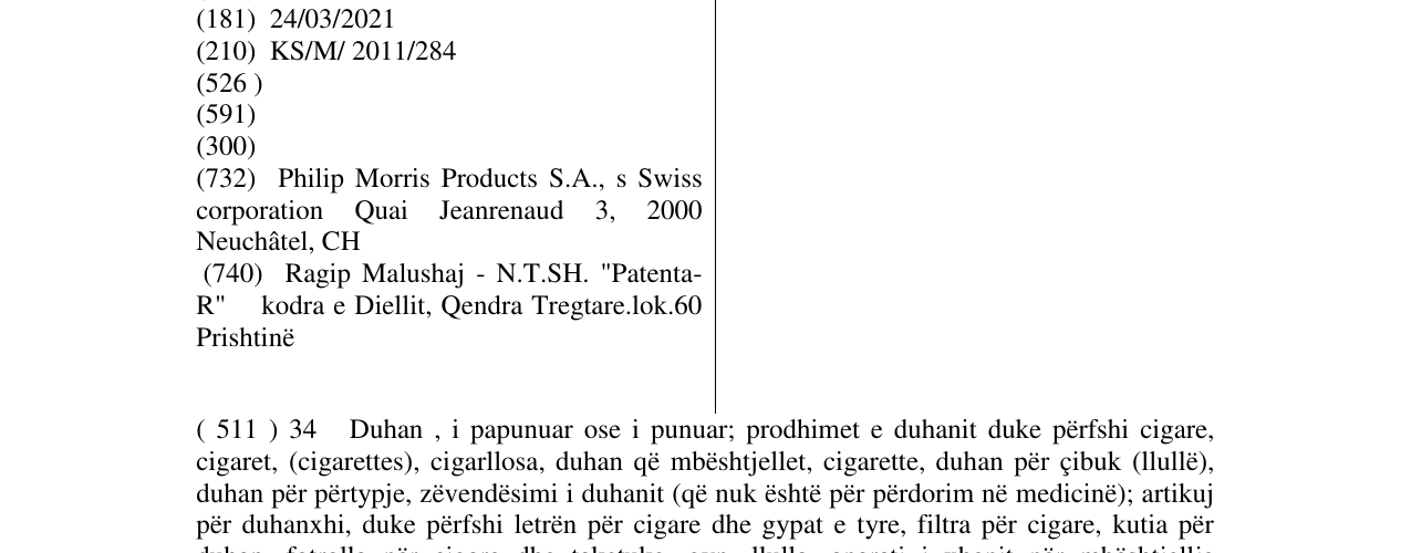Zëri i markës MURATTI në buletin