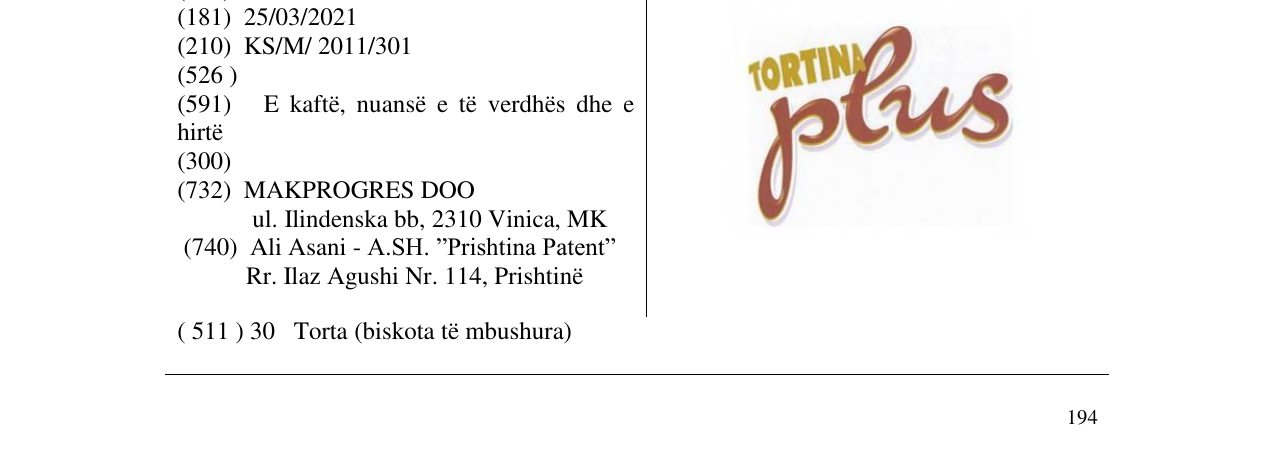 Zëri i markës TORTINA plus në buletin