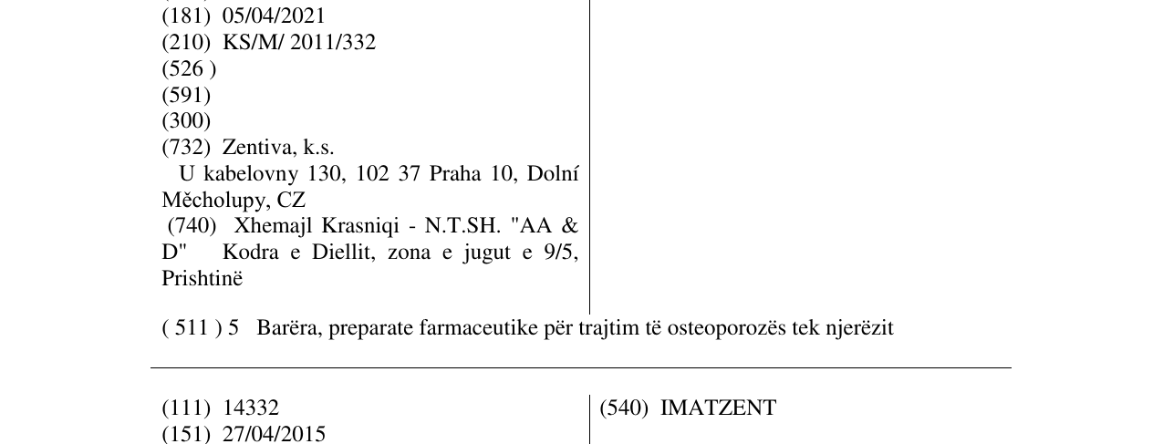 Zëri i markës ZOLAZENTA në buletin