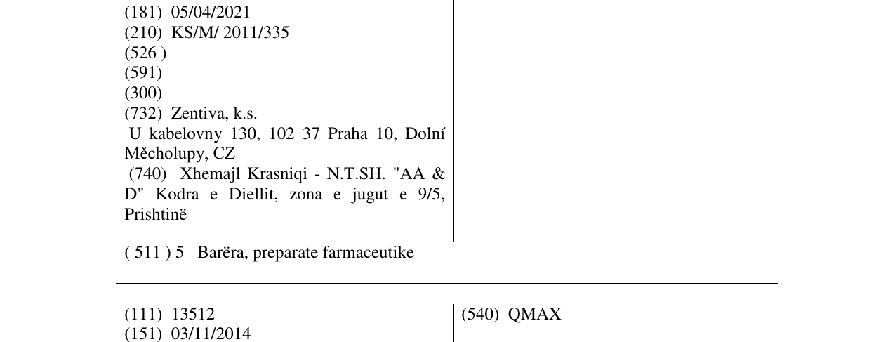 Zëri i markës ZENTINIB në buletin