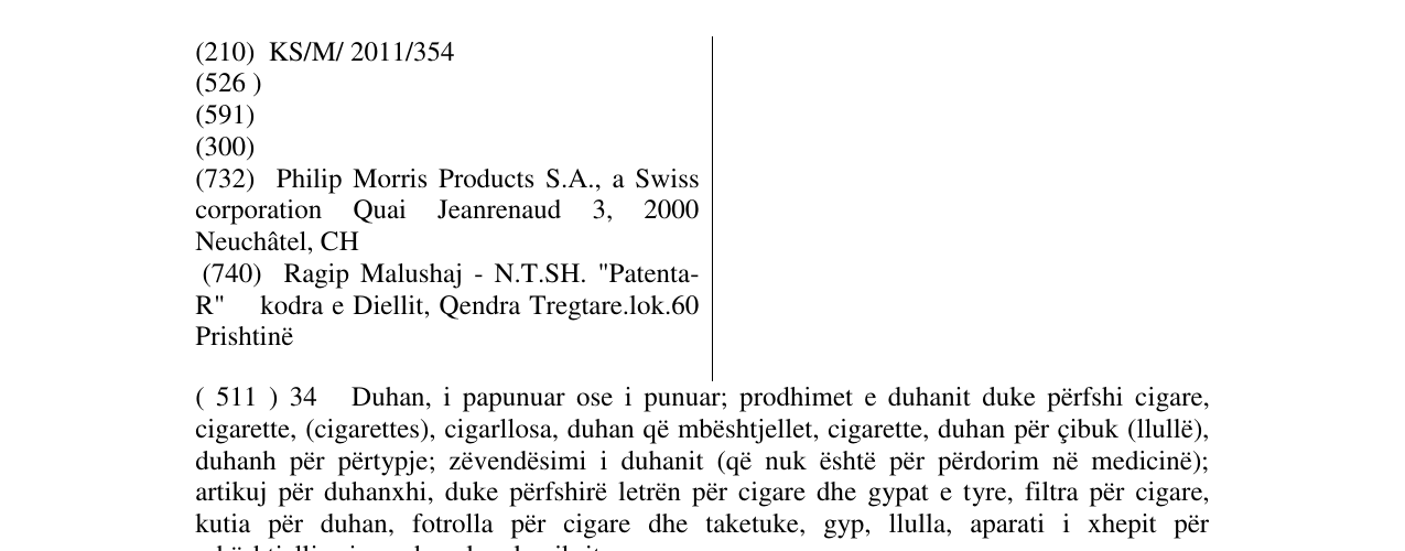 Zëri i markës MURATTI COBALTO në buletin
