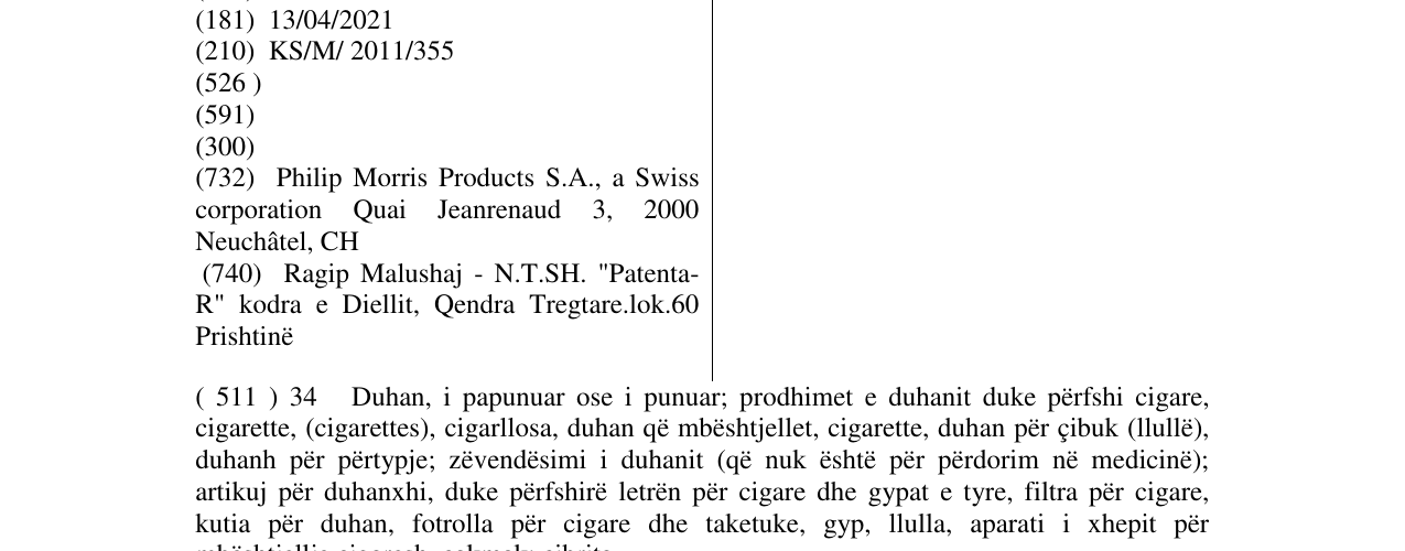 Zëri i markës MURATTI MARMO në buletin