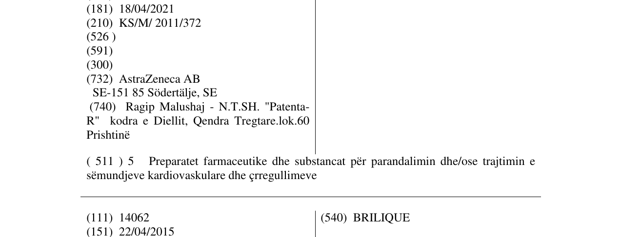 Zëri i markës BRILINTA në buletin