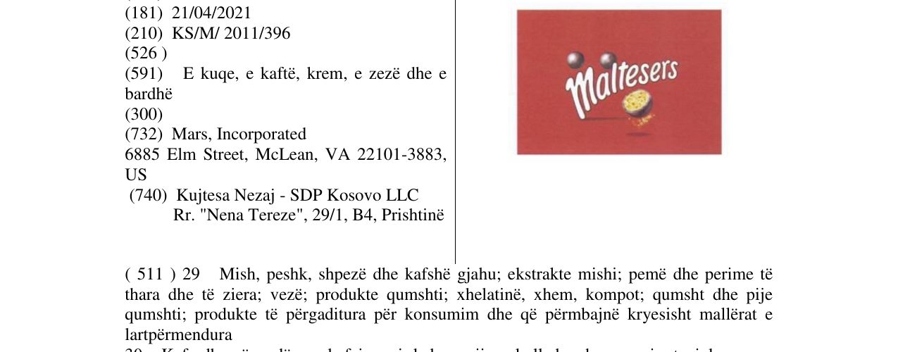 Zëri i markës maltesers në buletin