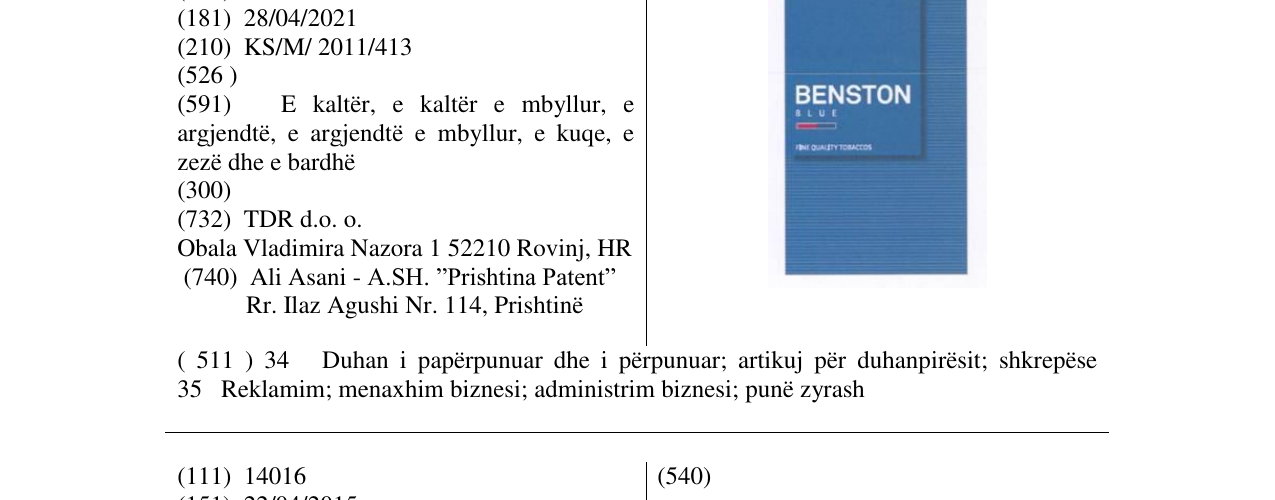 Zëri i markës BENSTON BLUE në buletin