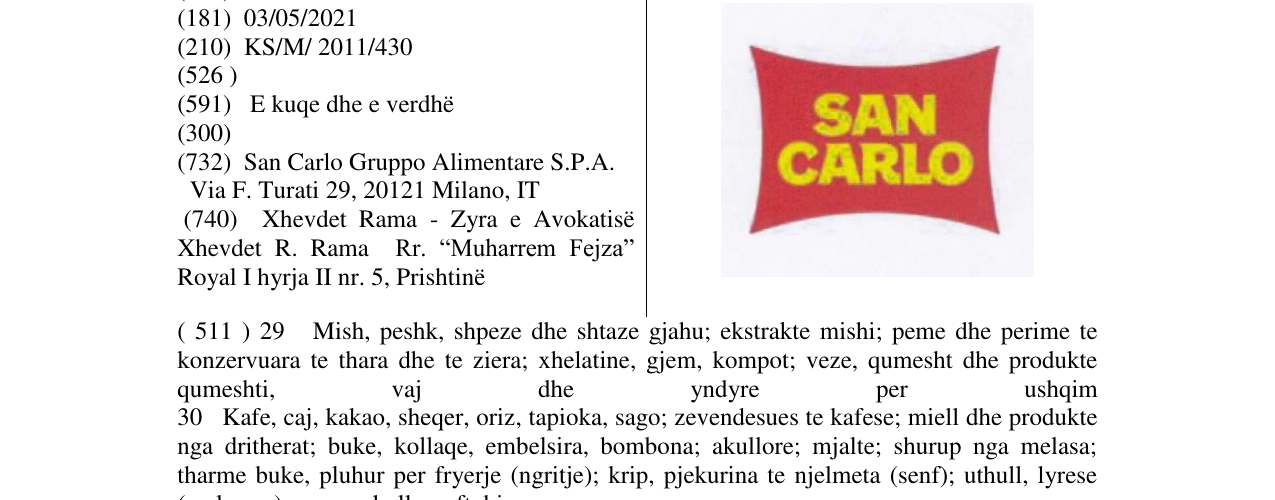 Zëri i markës SAN CARLO në buletin