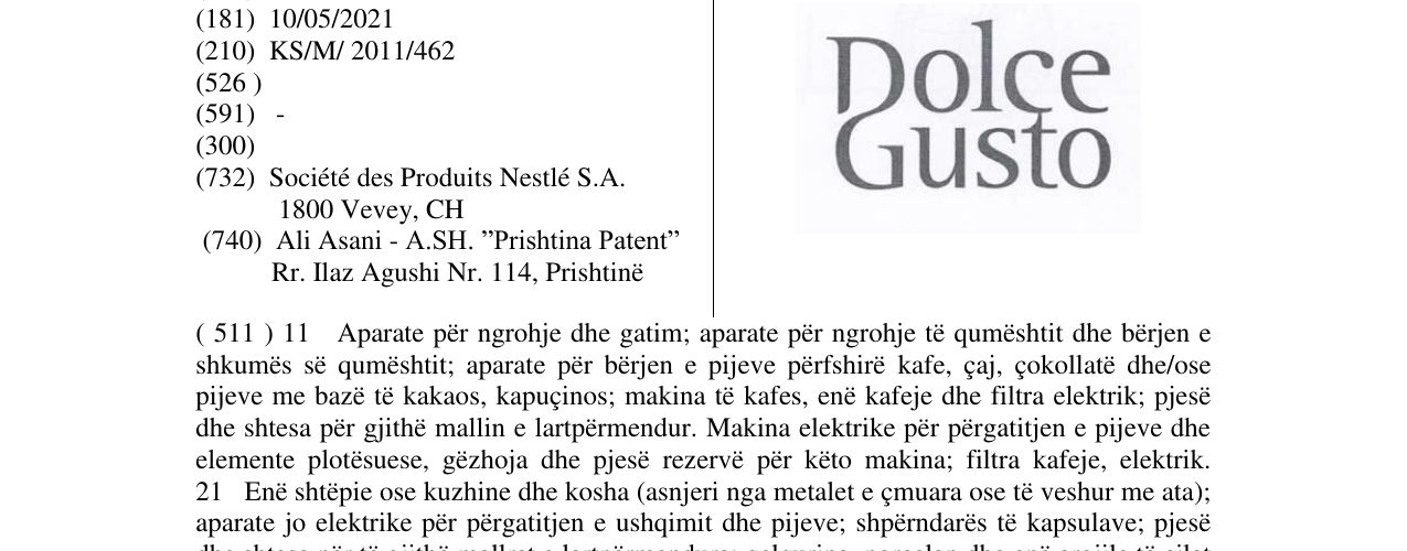 Zëri i markës Dolce Gusto në buletin