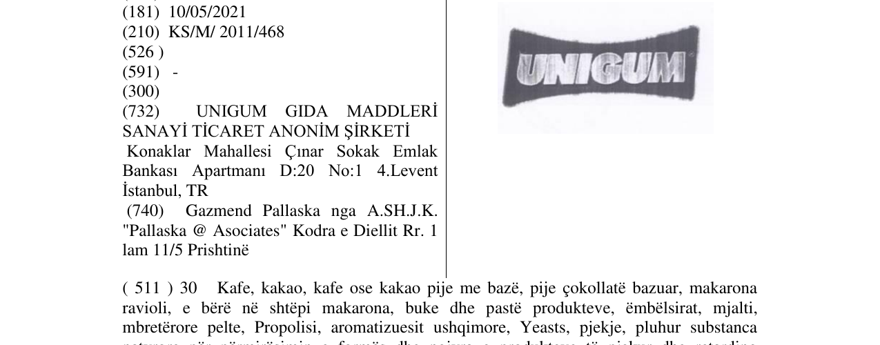 Zëri i markës UNIGUM në buletin