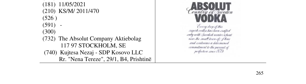 Zëri i markës ABSOLUT VODKA në buletin
