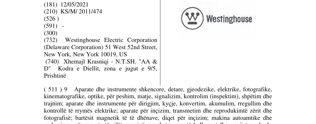 Zëri i markës Westinghouse në buletin