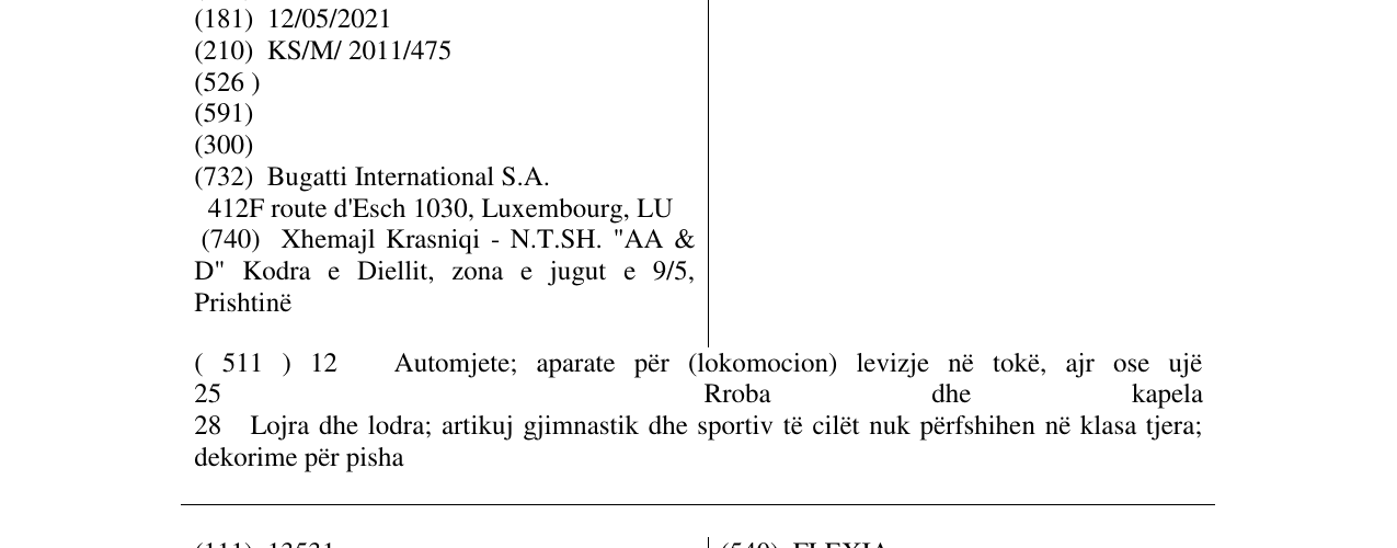 Zëri i markës GALIBIER në buletin