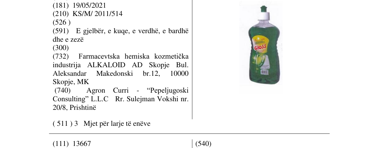 Zëri i markës Gloss në buletin