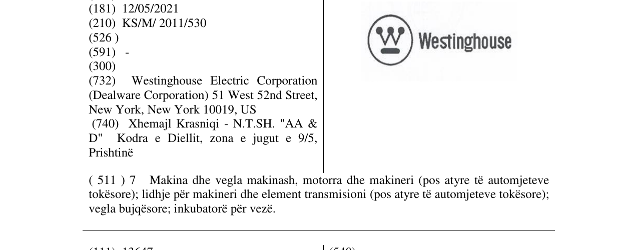 Zëri i markës Westinghouse në buletin