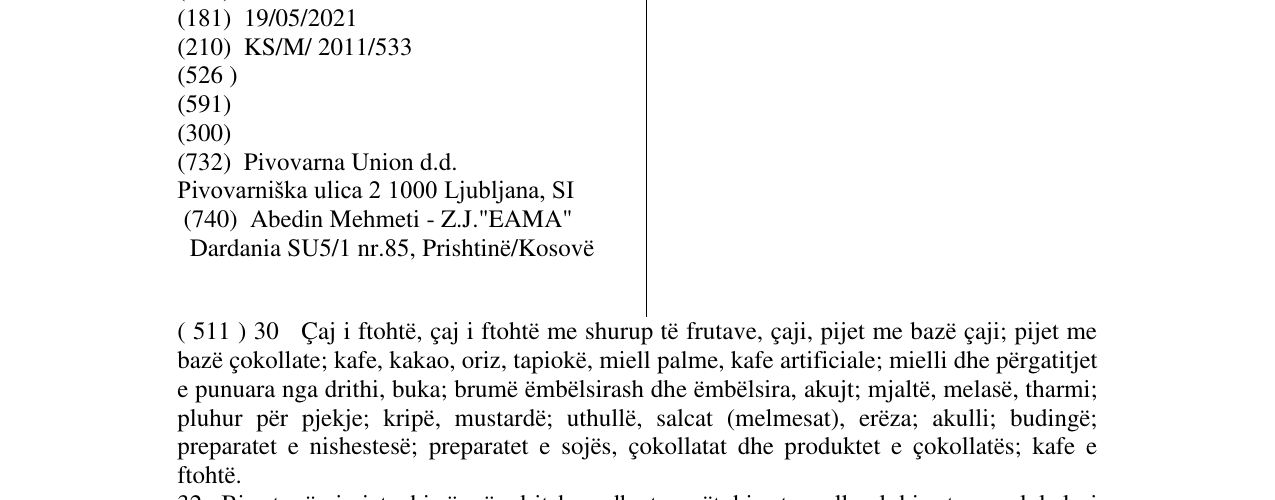 Zëri i markës UNION në buletin
