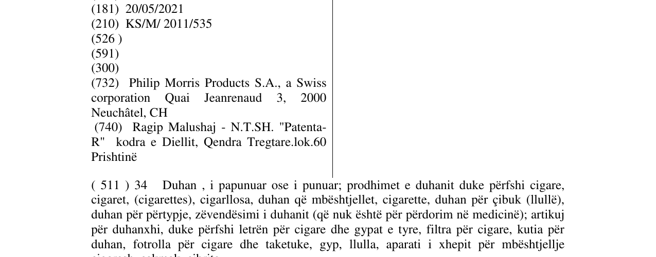 Zëri i markës MURATTI ARGENTO në buletin