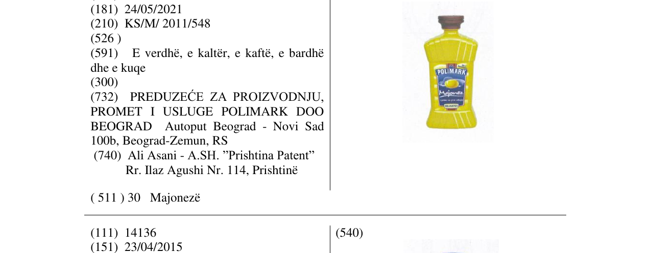 Zëri i markës POLIMARK Majonez në buletin