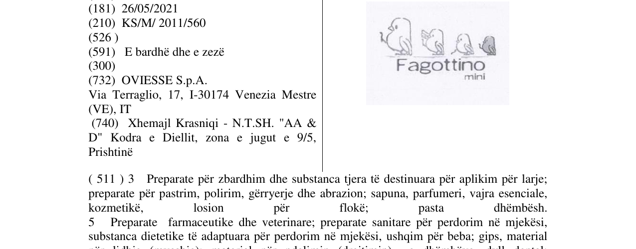 Zëri i markës Fagottino mini në buletin
