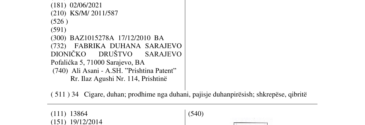 The entry of the trademark DIVA in the bulletin
