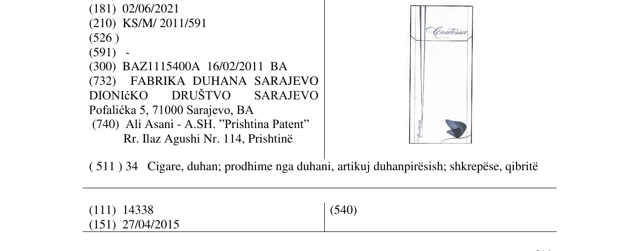 Zëri i markës CONTESSA në buletin