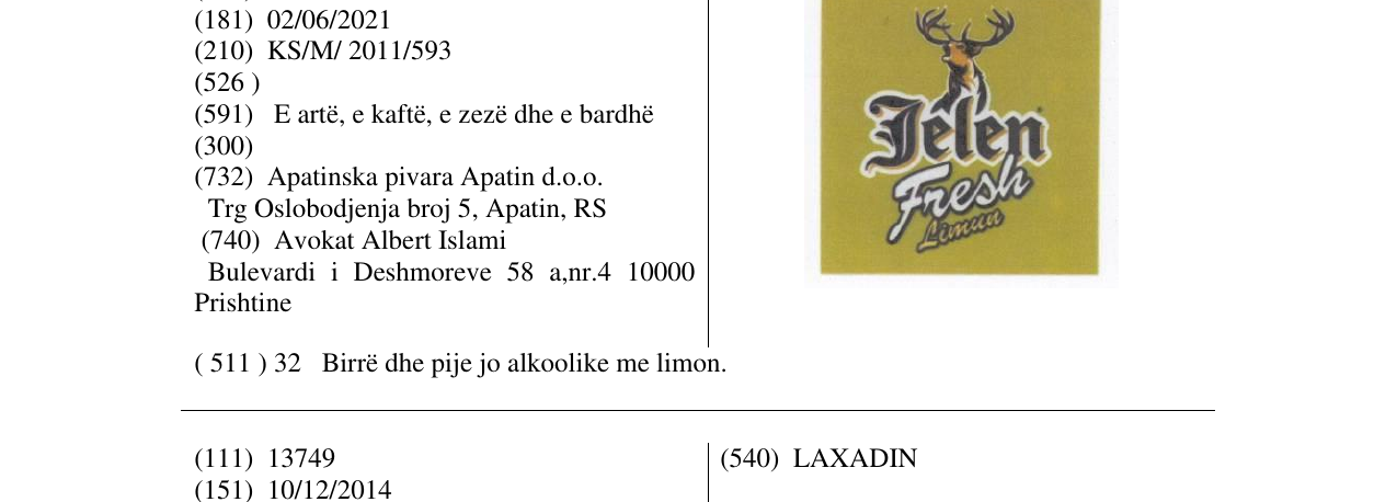 Zëri i markës Jelen Fresh Limun në buletin