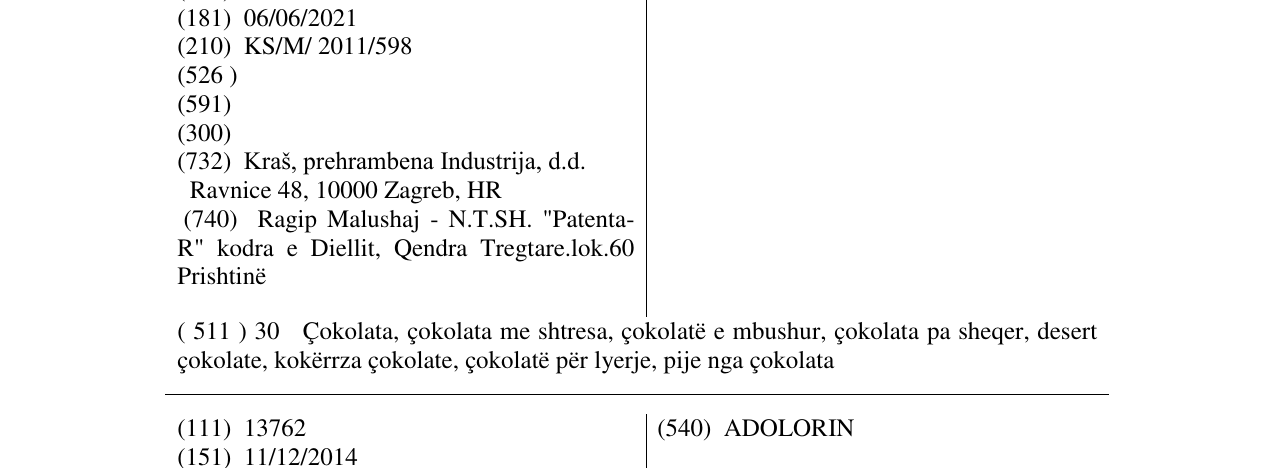 Zëri i markës DORINA në buletin