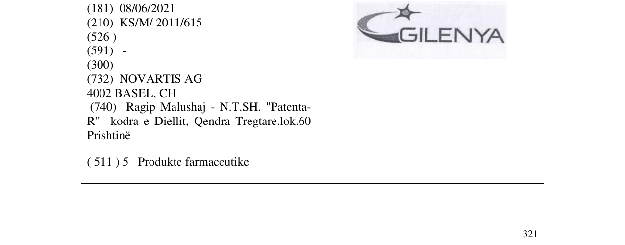Zëri i markës GILENYA në buletin
