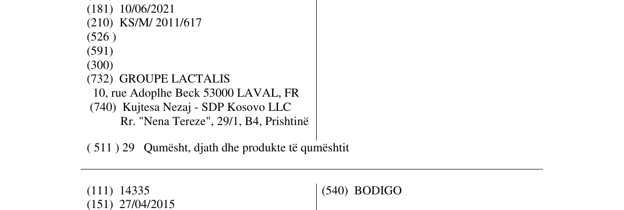 Zëri i markës RONDELE në buletin