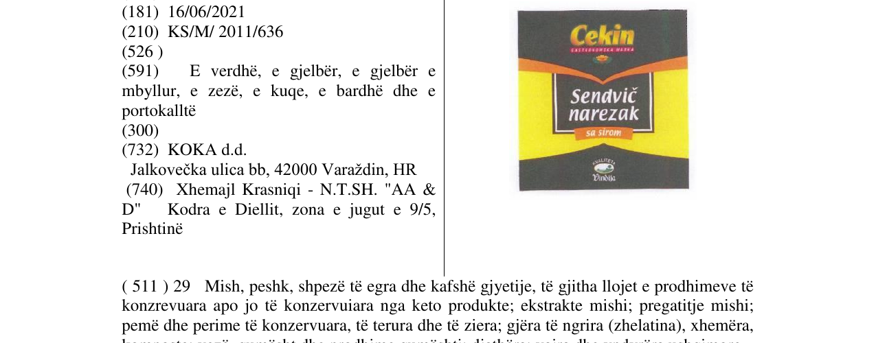Zëri i markës Sendvič narezak në buletin