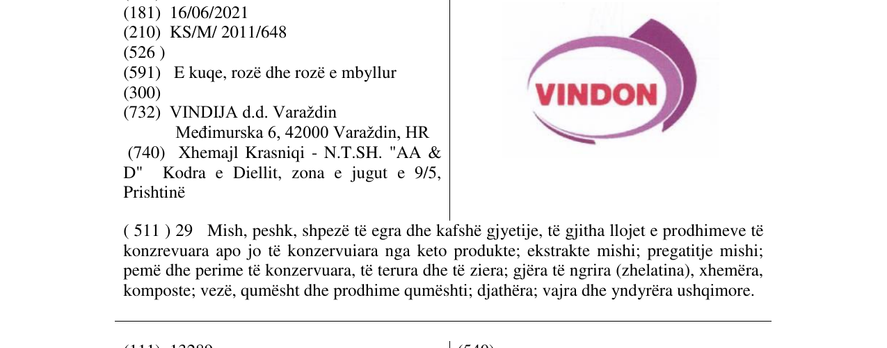 Zëri i markës VINDON në buletin