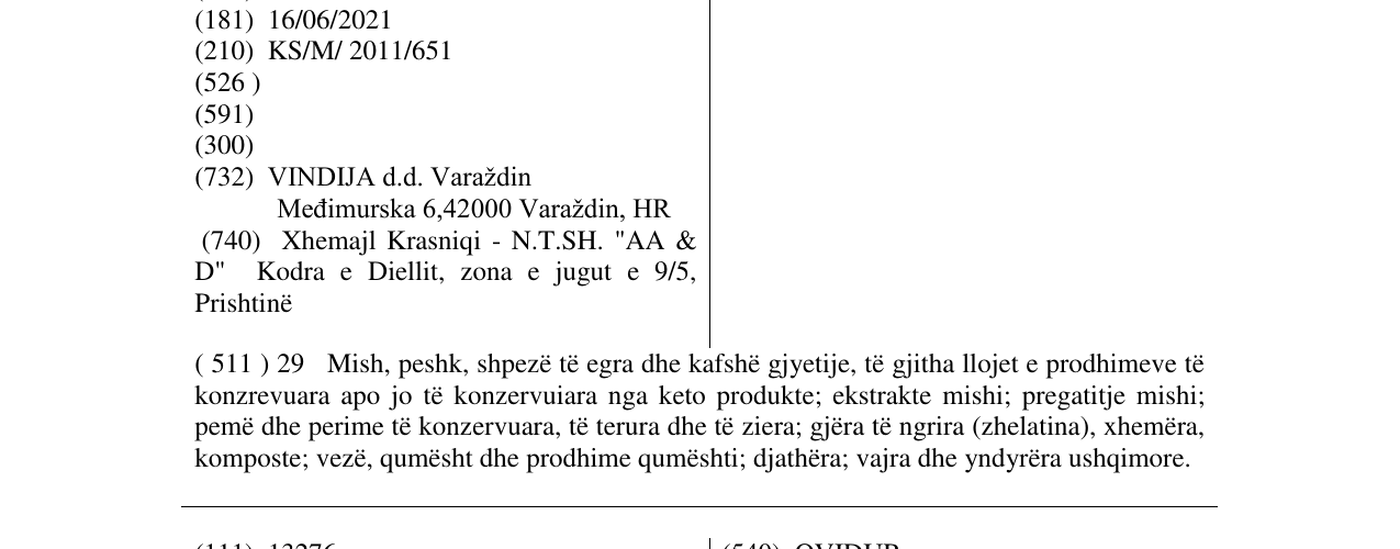 Zëri i markës BOVIDUR në buletin
