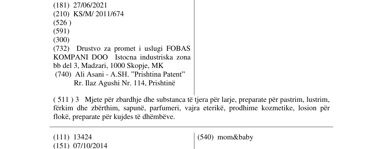 Zëri i markës IMPALA në buletin