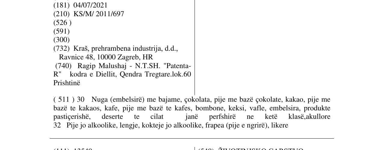Zëri i markës BAJADERA në buletin